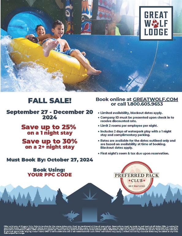 Ad for special rates featuring a photos of two people on a water slide 